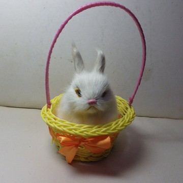 仿真提籃白兔(黃籃子上直徑12*高6*底7.5公分總高18公分)