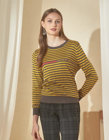 ★【喜芝梅】航海風尚 優雅拼色條紋針織上衣(兩色；F) 224420828