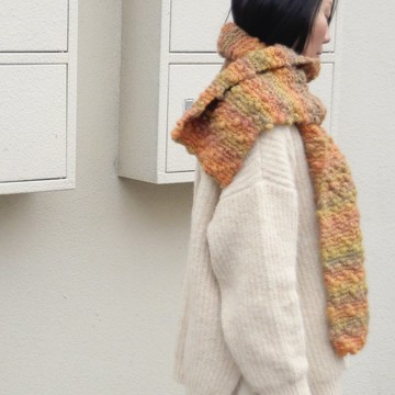 橘湯圓圍巾/手工編織圍巾/進口毛線編織