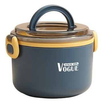 SUNORO 日式圓形透明蓋便當盒 304不鏽鋼手提保溫 1.2L 藍色  1個