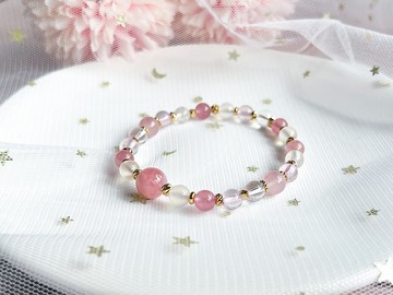 【愛情】粉晶 白幽靈 白水晶 荔枝凍瑪瑙 14k包金手鍊