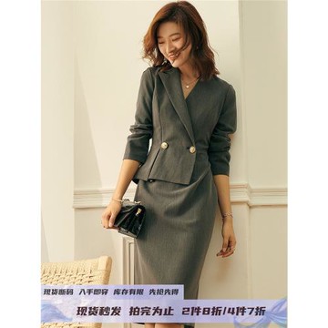 2025秋季小香風灰色西裝領顯瘦顯瘦連衣裙法式優雅職業主持裙2474