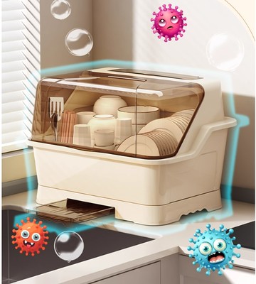 碗筷收納盒櫥房碗筷收納盒帶蓋帶瀝水多功能置物架