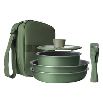 仙德曼 露營鍋具組 24cm不沾鍋系列 附方形收納袋  1組  綠色
