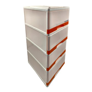 HOUSE 好室喵 采漾 4層塑膠抽屜收納箱  450 x 315 x 780mm  橘色  1個