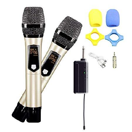 PAsucceed Wireless Microphones, UHF Metal Dual Handheld Cordless Microphone, Rechargeable Receiver, for Church, Speech, Wedding, Party Singing,Karaoke
