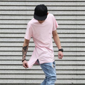 夏季青年開衩不規則韓版新款男女時尚圓領短袖純棉純色T恤潮男t