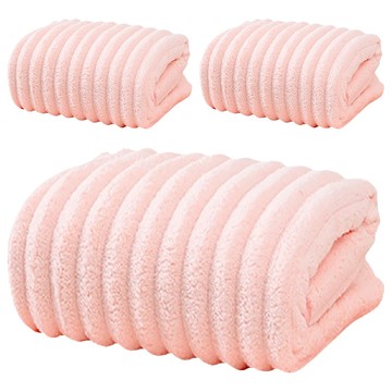 糖果絨浴巾 140 x 70cm 3入 粉色 珊瑚絨吸水速乾柔軟親膚浴巾組  1組