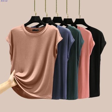 百薄款搭大碼無袖內圓領T恤莫代爾外穿純色上衣打底衫女搭夏季