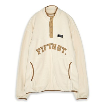 5th STREET｜中性｜撞色半開襟設計長袖T恤｜杏色