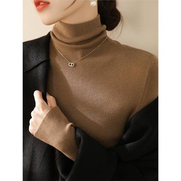 羊毛修身長袖堆堆高領內搭針織打底衫女裝春季2025新款慵懶風上衣