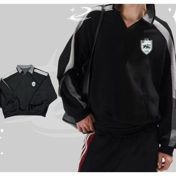 [HORMES](DCM2342)DISCERNMENT DCM 撞色 Polo 長袖 大學T 拼接 刺繡 寬鬆