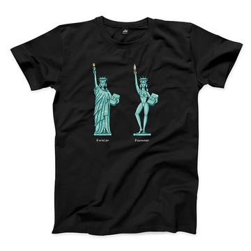 自由女神換季 - 黑 - 中性版T恤