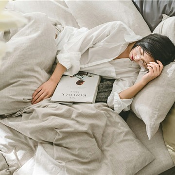 四件套 水洗棉麻四件套高檔純棉親膚可裸睡素色簡約床單被套