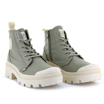 【PALLADIUM】PALLATWILL 休閒靴 女 銀灰 增高 拉鍊 厚跟 穿搭 帆布 96907297