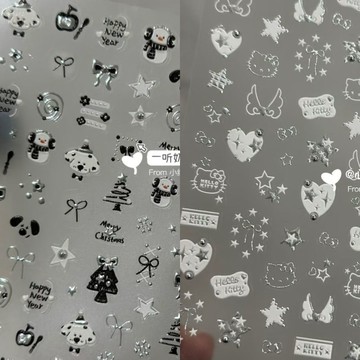 ⚡免運臺灣有貨⚡燙金塗鴉線條小狗美甲貼紙3d立體星星凱蒂時鐘卡通diy指甲裝飾貼⚡可開票
