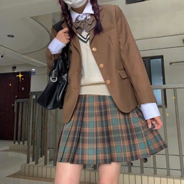 jk春日部原創綠色少女百褶格裙