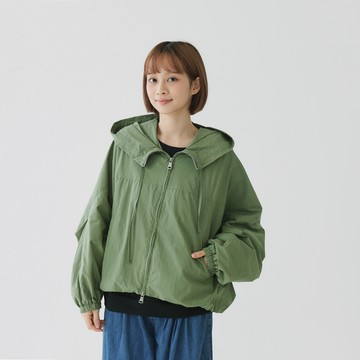 落肩立領連帽外套 綠F