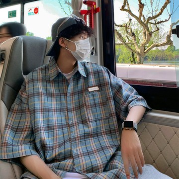 短袖襯衫男 日係複古格子襯衫男士夏季寬鬆大碼休閒短袖襯衣高街牌外套 TKDW