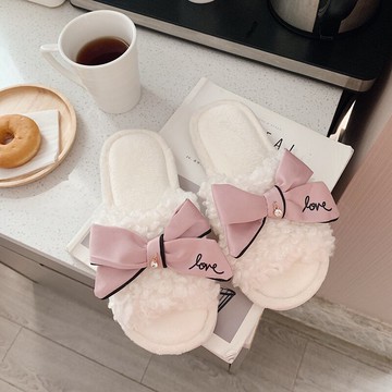 新款甜美公主風棉拖鞋女士居家防滑室內家用毛絨棉拖鞋冬季