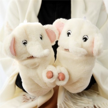 沛錦加絨毛翻蓋手套女生 卡通小象猴子貓咪動物露指手套保暖加厚1入