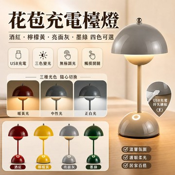 台灣現貨🌟創意花苞檯燈 檯燈 蘑菇檯燈 桌燈 充電檯燈 復古檯燈 臥室燈 書桌燈 氛圍燈 床頭燈 蘑菇燈 USB充電燈