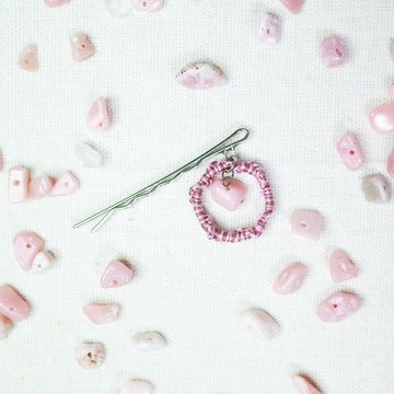 手編一字夾 麻花櫻 粉紅蛋白石