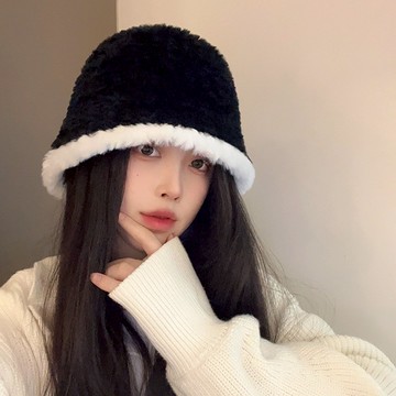 (時尚單品帽子)韓版時尚百搭小香風絨毛保暖素顏遮臉漁夫帽