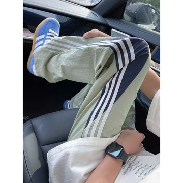 【店鋪熱銷】三條槓速幹休閒褲男女美式工裝拚接長褲撞色潮牌直筒小衆褲子