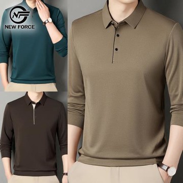 NEW FORCE 輕熟素面百搭男長袖POLO衫-多色可選