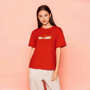 GIORDANO 女裝歡慶時刻印花短袖T恤 湯姆貓與傑利鼠系列 05396263