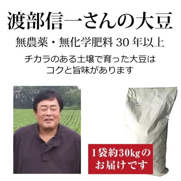 業務用 無農薬大豆 渡部信一さんの大豆約30kg（約30kg×1袋） 品種は音更大袖 無農薬栽培30年の美味しい大豆 渡部さんは化学薬品とは無縁