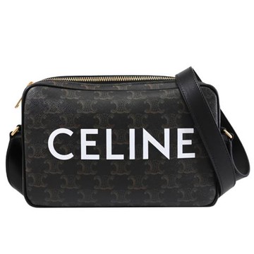 CELINE TRIOMPHE 經典LOGO塗層印花斜背方包/信差包.深咖/黑