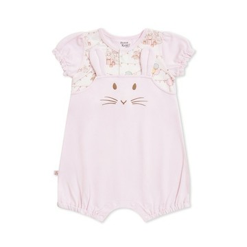 生日快樂粉色短袖兔裝 (冰淇淋紗+天絲洞感緹花布)