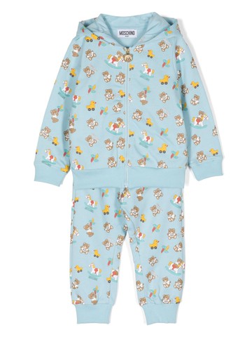 Moschino Kids - Teddy Bear hoodie and track pants set - kids - Cotton - 3 - Blue