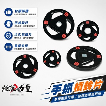 可手抓槓鈴片  三孔槓鈴片 大孔槓片 包膠槓片 重量片 健身器材 重量訓練 健身 大孔槓片 大孔徑槓片 孔徑 5cm