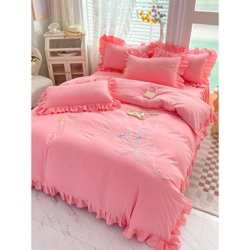南通家紡公主風刺繡床單被套四件套2023新款磨毛床裙款春夏季床品
