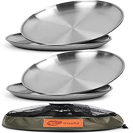 KissAir Reusable Brushed 18 Stainless Steel Round Inch Plates Dish Set