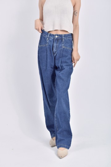 (S) lure h高腰丹寧牛仔質感棉質純棉水洗藍色長褲