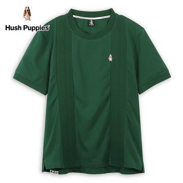Hush Puppies 上衣 男裝拼接經典品牌刺繡狗寬鬆版圓領上衣