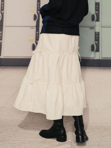 Shirring Ribbon Tiered Long Skirt