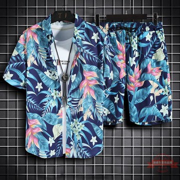 【當季新款熱賣】夏季薄款短袖襯衫男士寬鬆大尺碼休閒短褲情侶花襯衫兩件沙灘套裝男中年媽媽春秋裝大尺碼女裝上衣洋氣寬