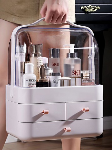 大容量網紅透明防塵有蓋護膚面膜化妝品收納盒大號桌面翻蓋置物架