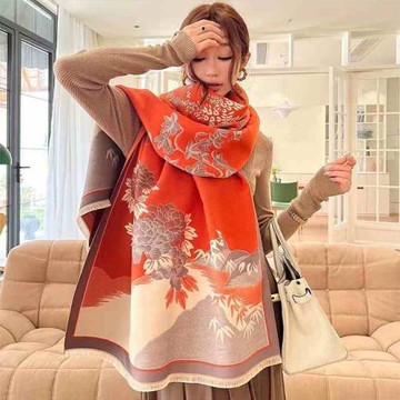 【韓國K.W.】韓國羊絨山水畫圍巾披肩