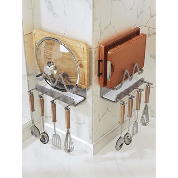 鍋蓋架免打孔壁掛式廚房置物架菜板大鍋蓋放置架廚房收納一體神器