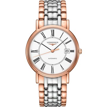 LONGINES 浪琴 Presence 經典羅馬機械錶-白x雙色/38.5mm L49211117