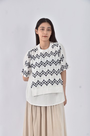 (M) 雕花白色短袖上衣