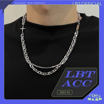 【十字架項鍊】方牌雙層十字項鍊 街頭疊戴項鍊 男生飾品配件 閃星十字吊墜 KENTA