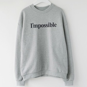 Impossible 中性 男女大學T 刷毛 灰色 秋冬禮物聖誕文字文青設計