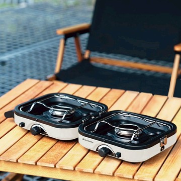 【kokomo】貝殼爐・便攜折疊雙口瓦斯爐KO-L2022-白沙色-廠商直送